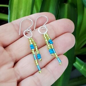 Handcrafted Silver and Blue Beaded Earrings